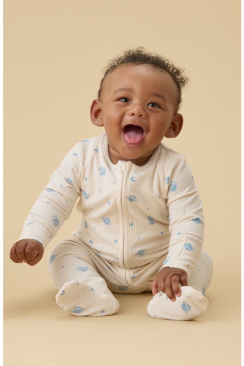 Ribbed Two Way Zip-Up Sleepsuit, Alternate, color, Space Gardenia & Forget Me Not
