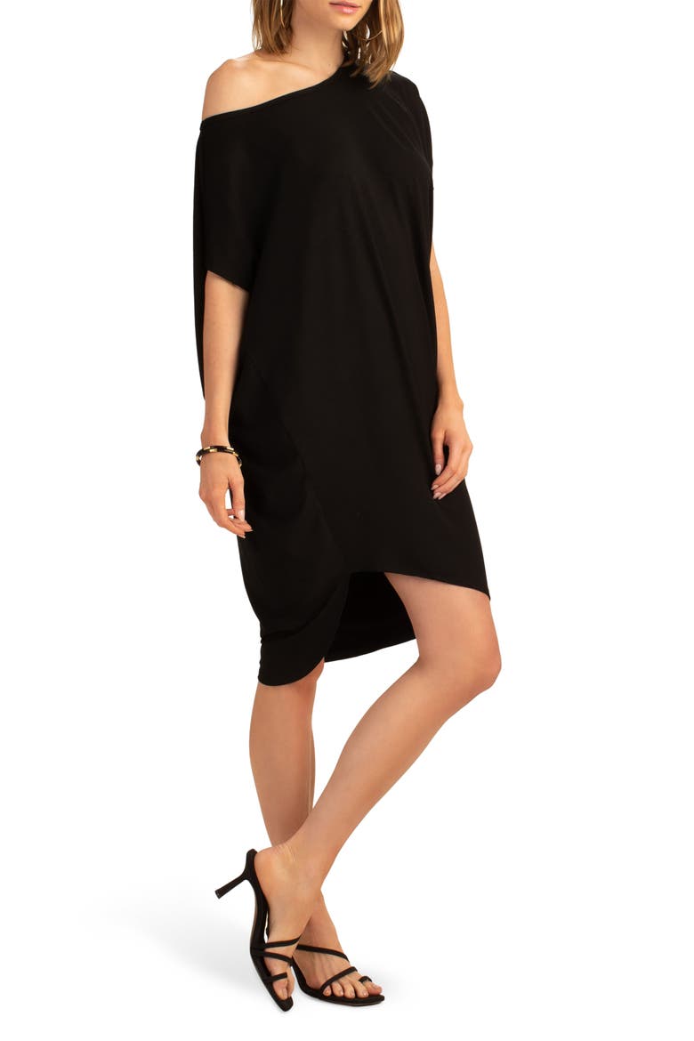 Radiant One-Shoulder Asymmetric Shift Dress, Alternate, color, BLACK