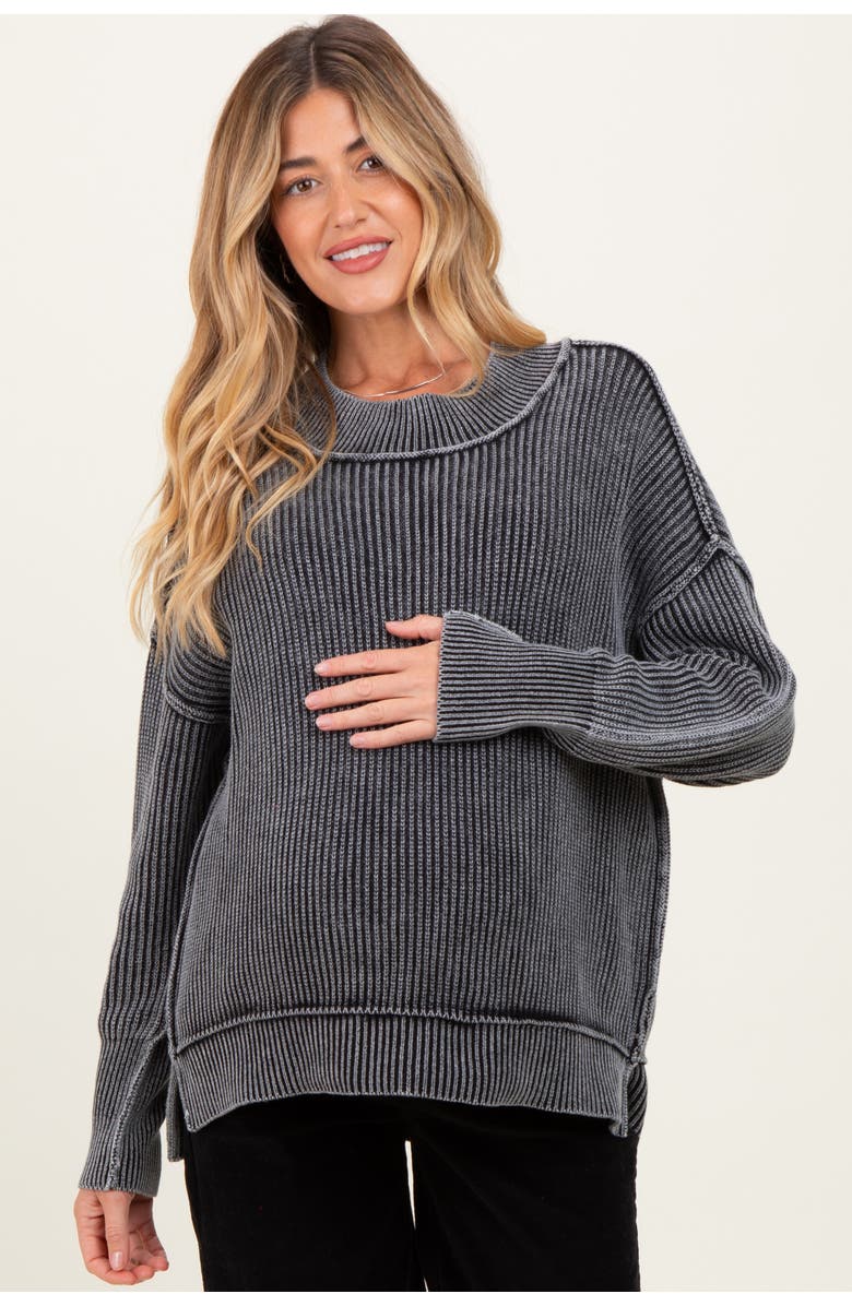 PinkBlush Washed Side Slit Oversized Sweater, Main, color, Black