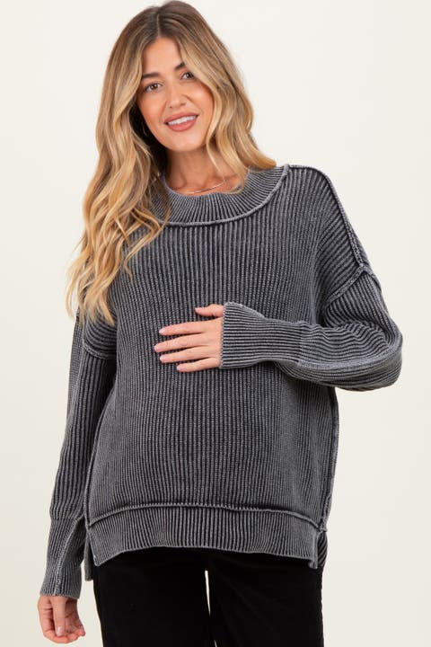Washed Side Slit Oversized Sweater