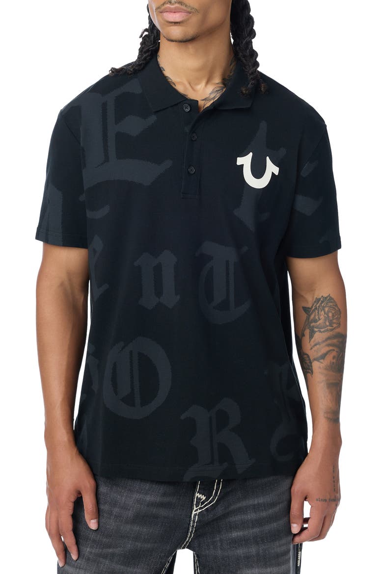 Shadow Print Polo, Main, color, JET BLACK