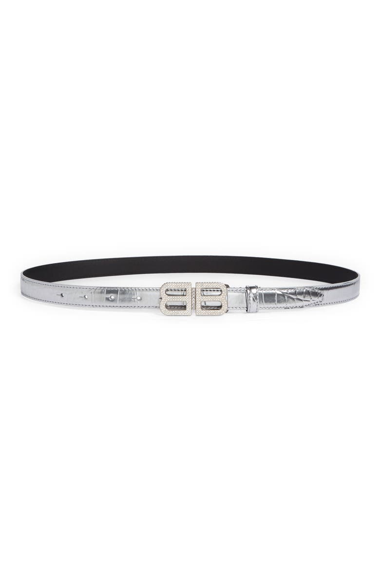 BB Hourglass Logo Buckle Leather Belt, Main, color, SILVER
