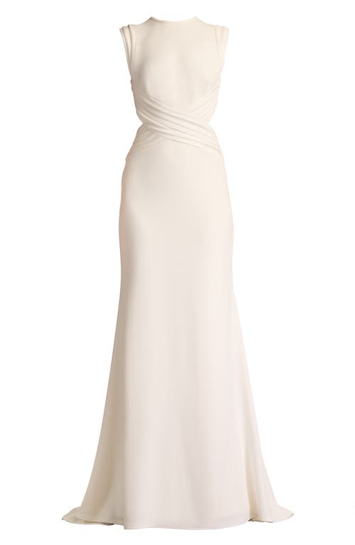 Tadashi Shoji Open Back Crepe Gown In Ivory