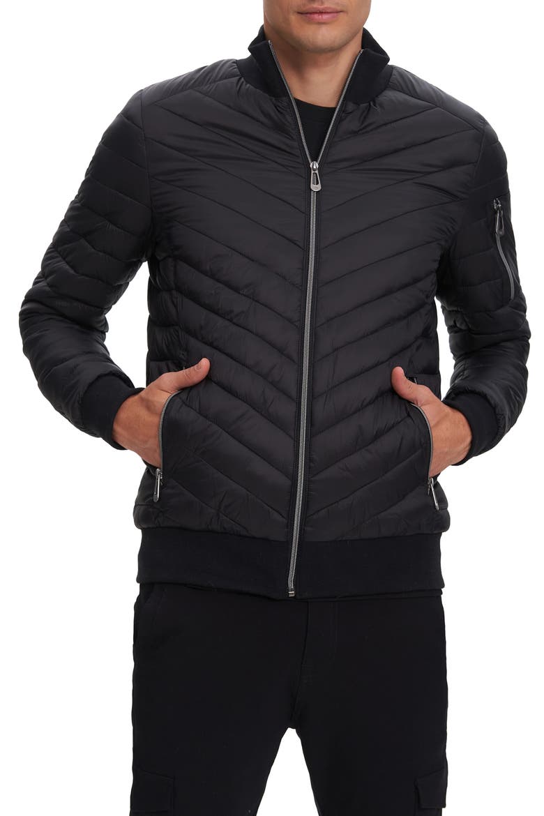 Alec Chevron Quilted Puffer Jacket, Main, color, BLACK