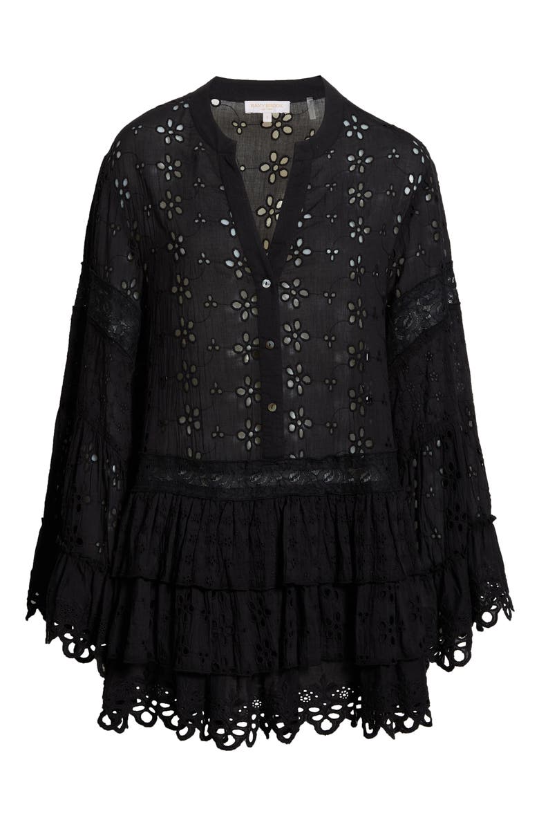 Ramy Brook Roxanne Long Sleeve Sheer Cotton Broderie Anglaise Cover-Up Dress, Alternate, color, Black