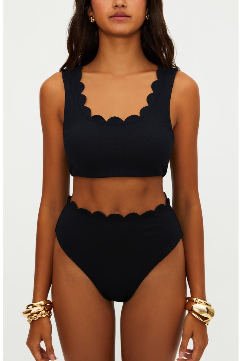 Nessa Scallop High Waist Bikini Bottoms, Alternate, color, BLACK