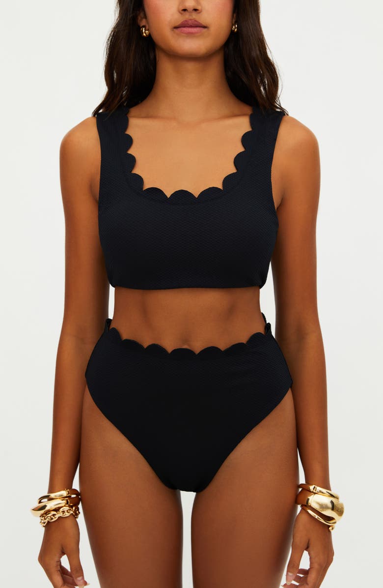 Beach Riot Nessa Scallop High Waist Bikini Bottoms, Alternate, color, Black