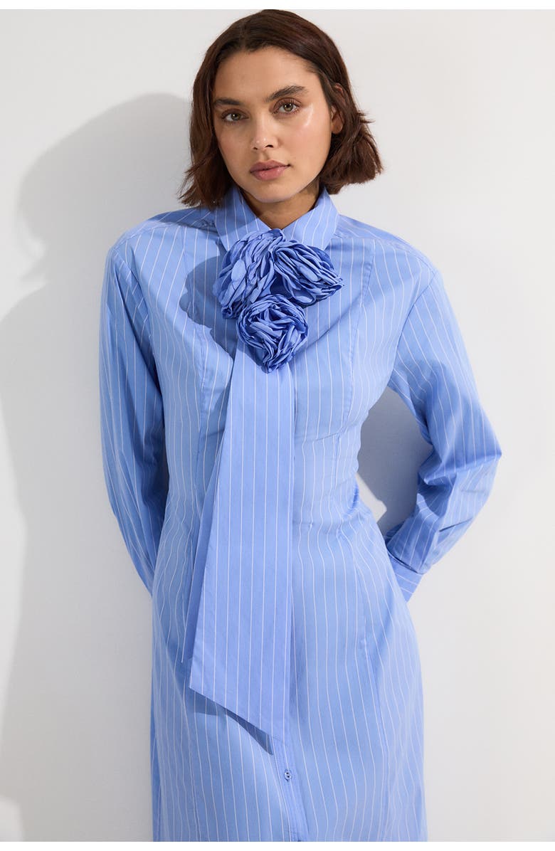 Karen Millen Rosette Woven Shirt Maxi Dress, Alternate, color, Blue