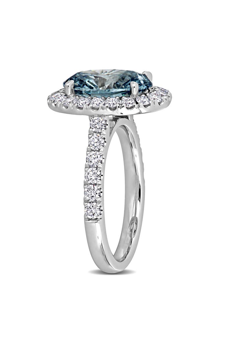 Blue & White Lab-Grown Diamond Halo Ring 14k, Alternate, color, White Gold