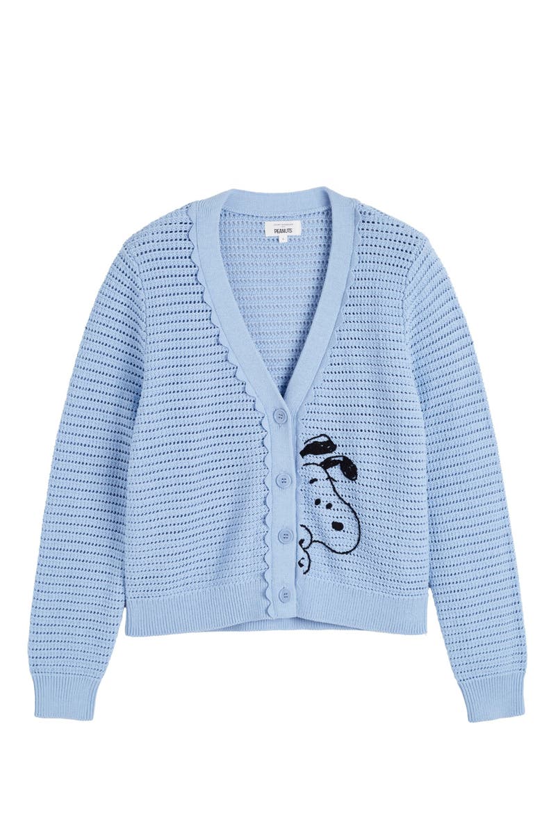 Chinti & Parker Cotton Snoopy Crochet Peekabo Cardigan, Alternate, color, Light Blue