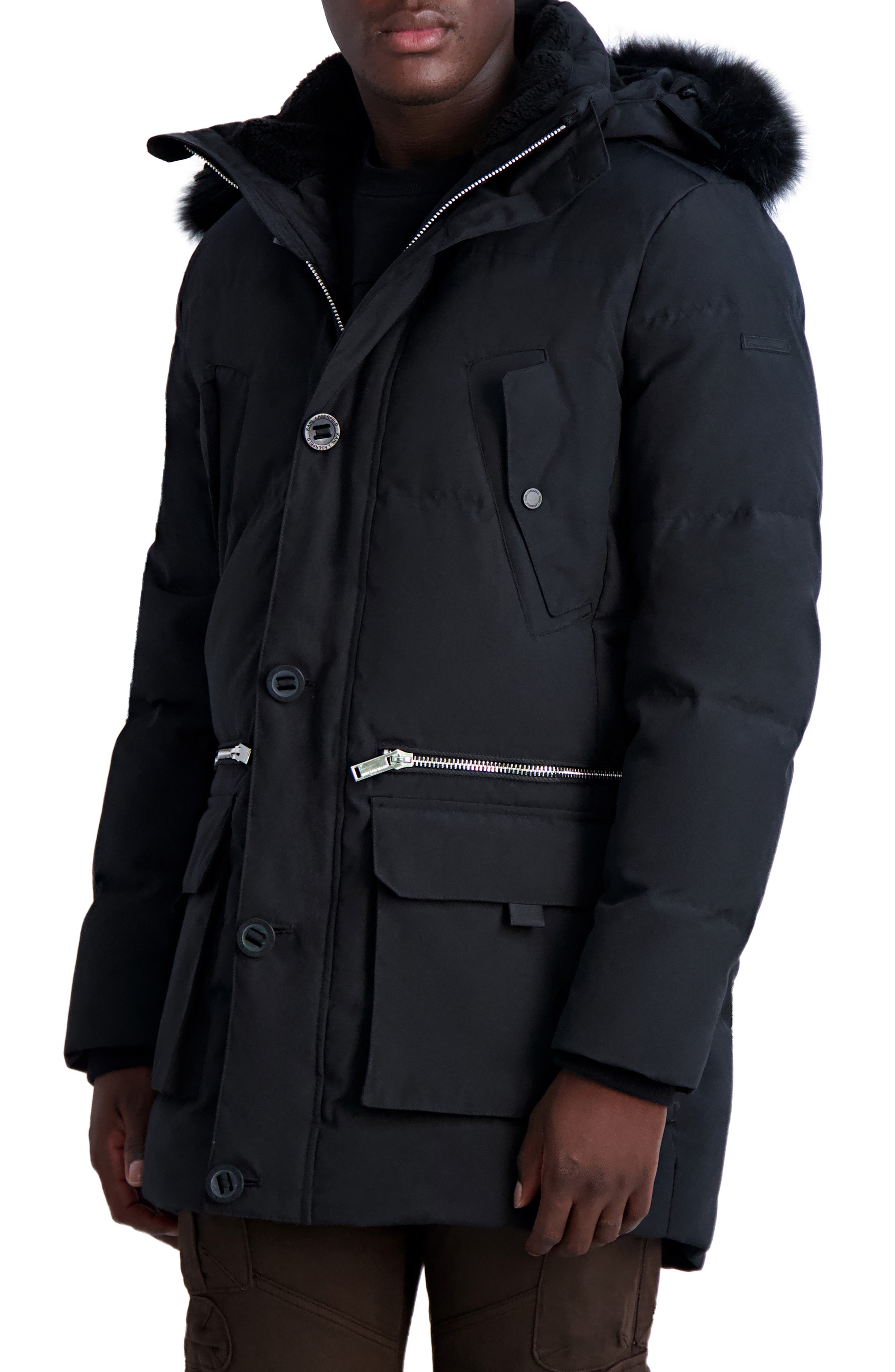 KARL LAGERFELD PARIS Faux Fur Trim Parka