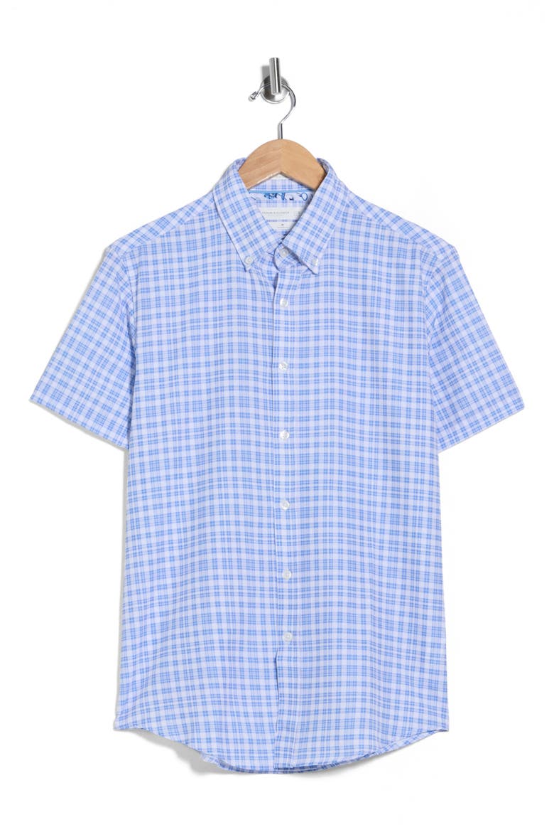 Plaid Print Button-Down Shirt, Alternate, color, WHITE/ LIGHT BLUE PLAID