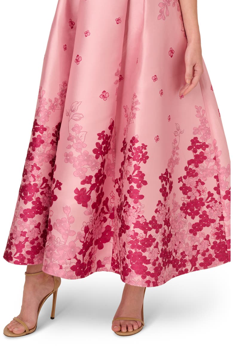 Floral Off the Shoulder Jacquard Gown, Alternate, color, PINK MULTI