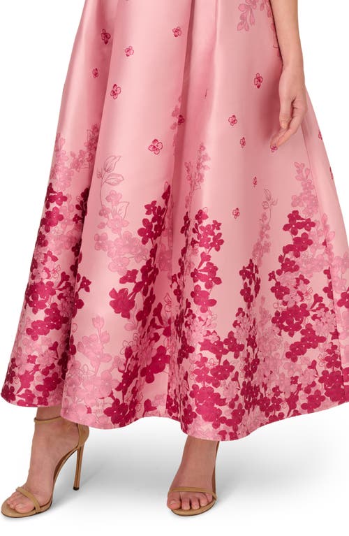 Adrianna Papell Floral Off The Shoulder Jacquard Gown In Pink Multi