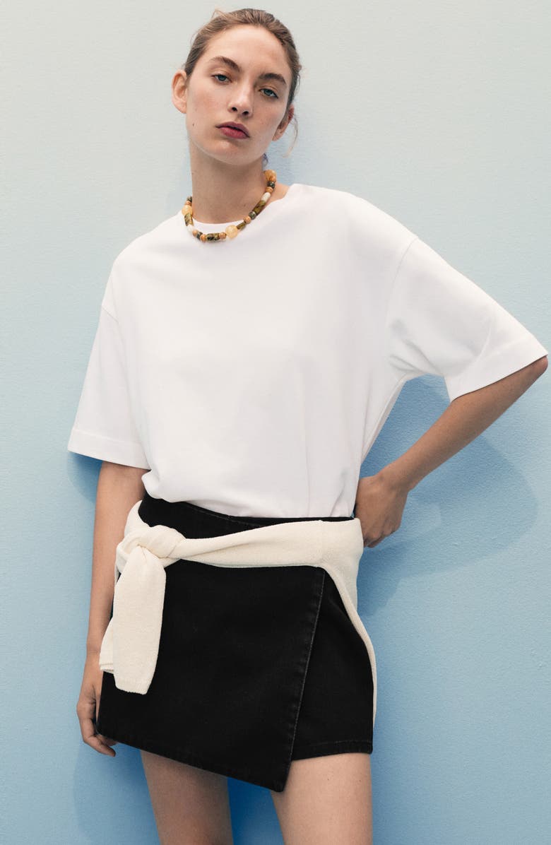 MANGO Faux Wrap Denim Skort, Alternate, color, Black Denim