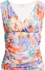 Loveappella Ruched Empire Waist Sleeveless Top
