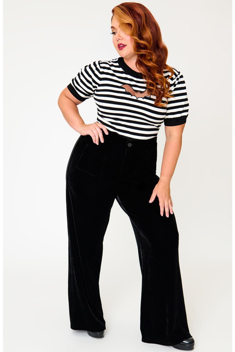 Plus Size 1960s Wide Leg Pants, Alternate, color, Black Solid