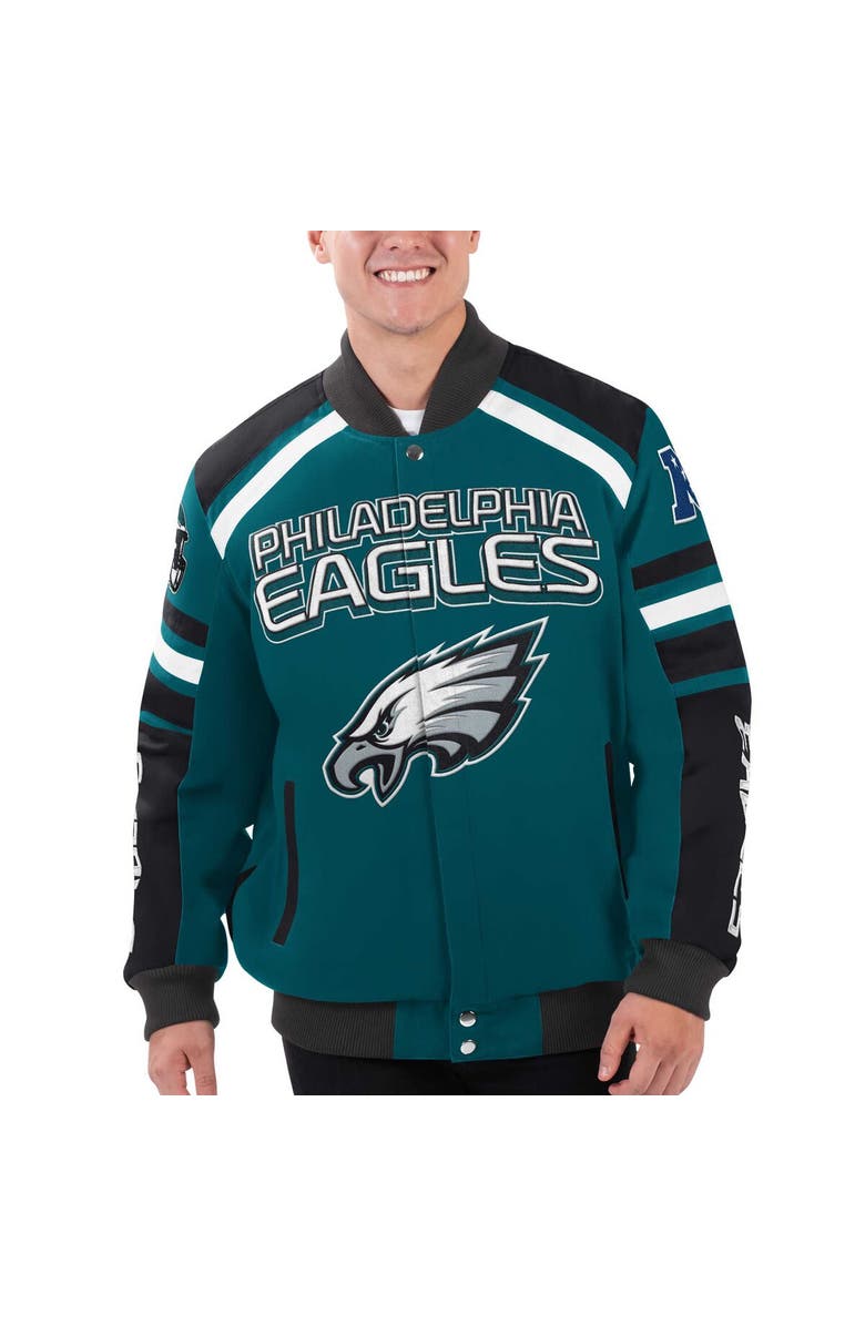 G-III SPORTS BY CARL BANKS Men's G-III Sports by Carl Banks Midnight Green Philadelphia Eagles Power Forward Racing Full-Snap Jacket, Main, color, 