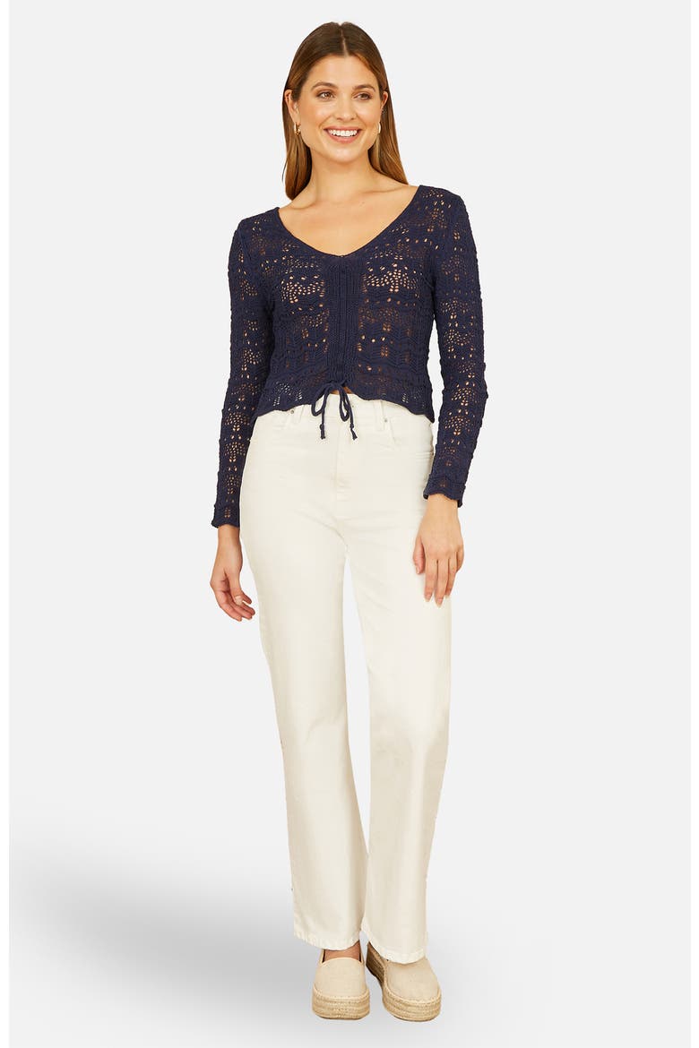 Front Ruched Crochet Top, Alternate, color, Navy