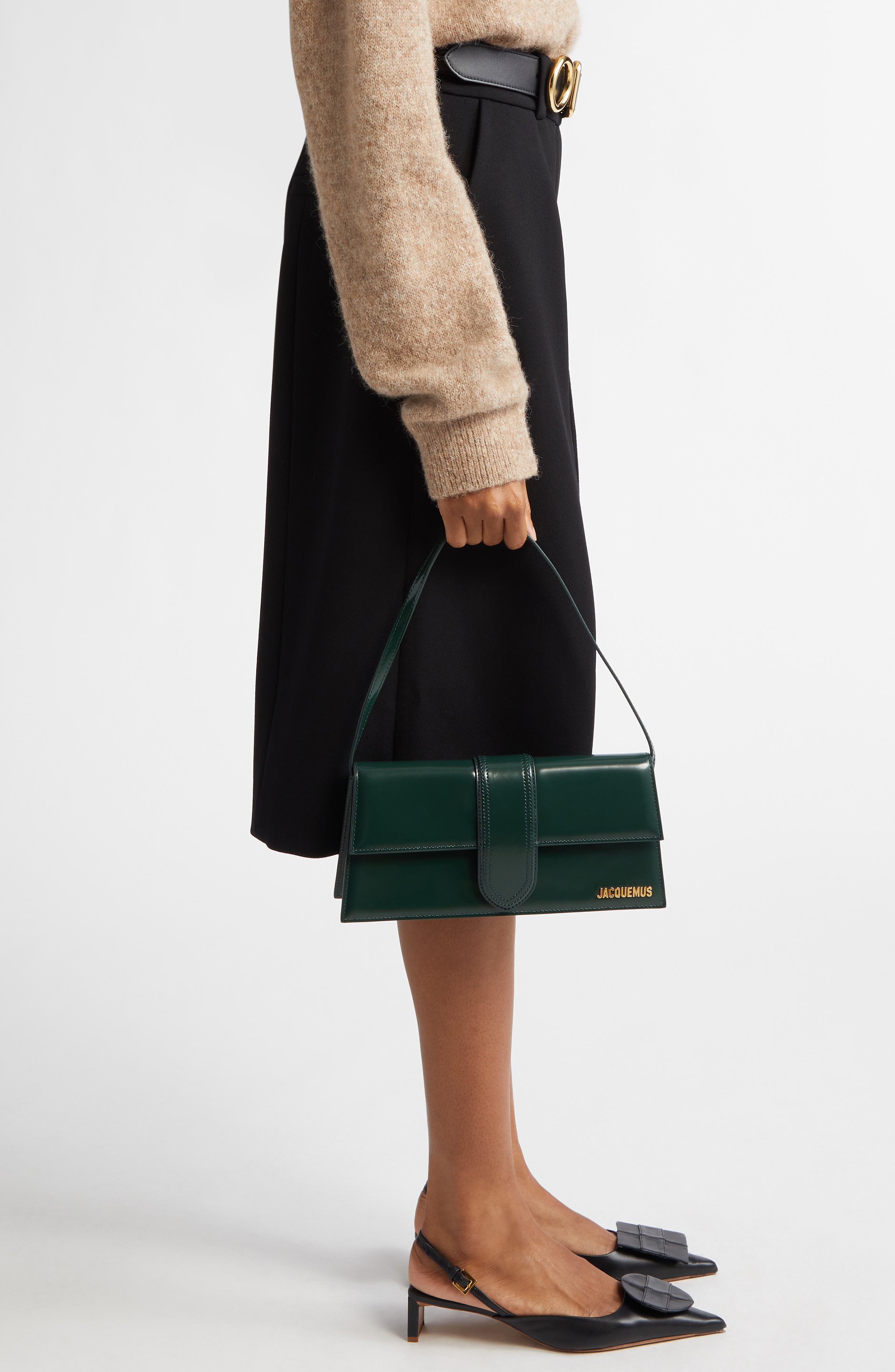 Jacquemus Long Le Bambino Leather Shoulder Bag, Alternate, color, 
