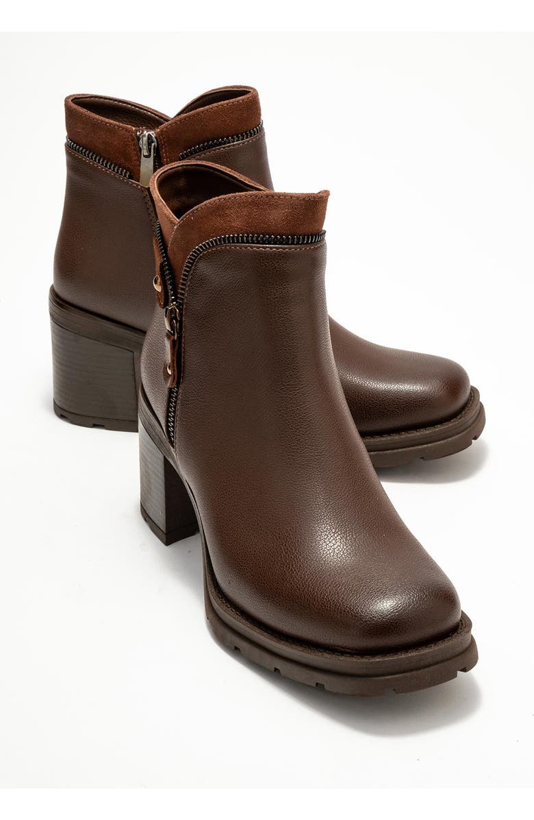 Prologue Shoes Parly Zip-Block Heel Boot, Alternate, color, Brown Faux Leather