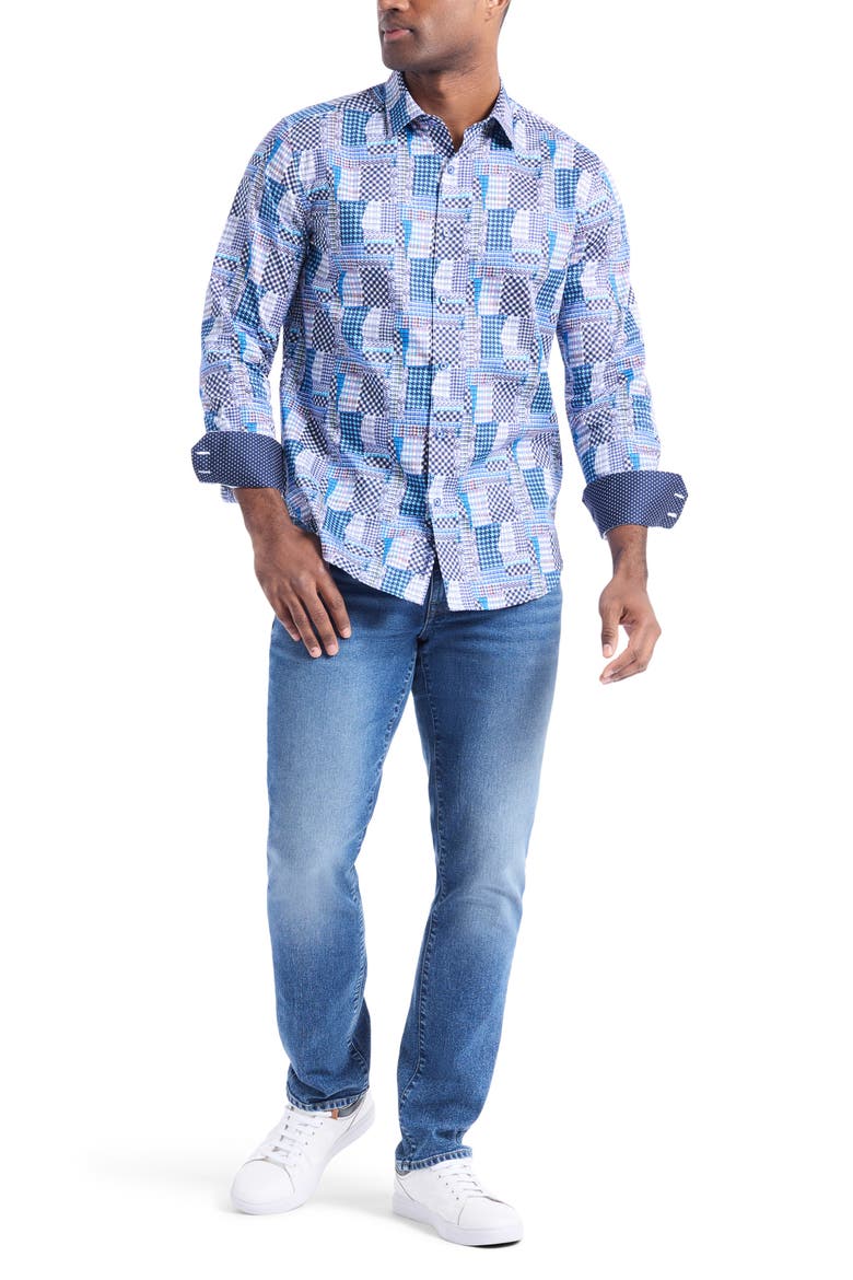 Westgrove Patchwork Print Button-Up Shirt, Alternate, color, MULTI BLUE
