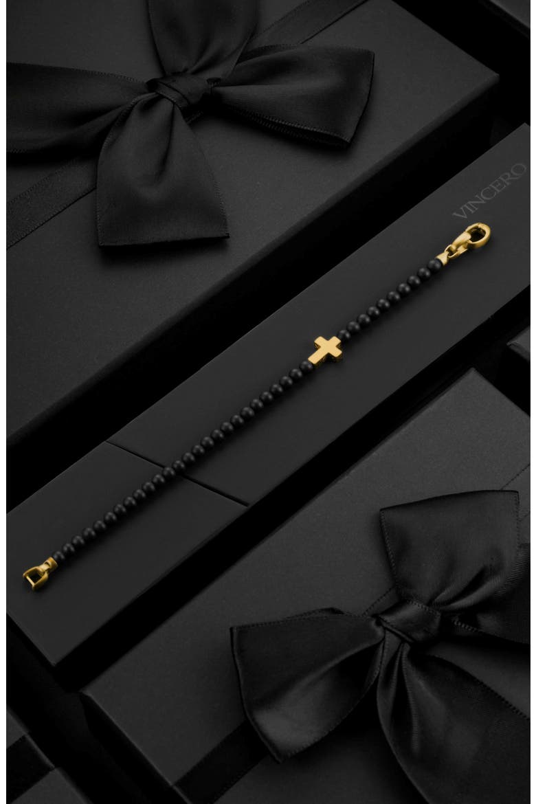 Spiritual Bead Cross Bracelet, Alternate, color, BLACK/ GOLD