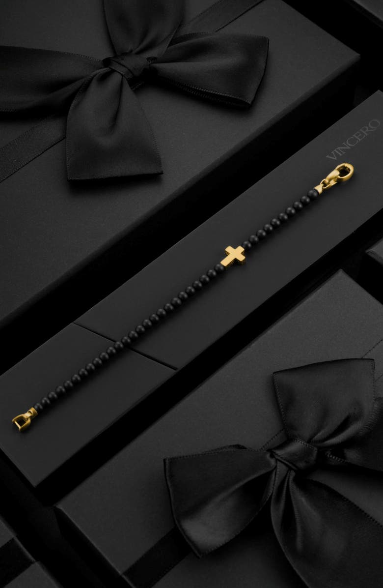 Vincero Spiritual Bead Cross Bracelet, Alternate, color, Black/ Gold
