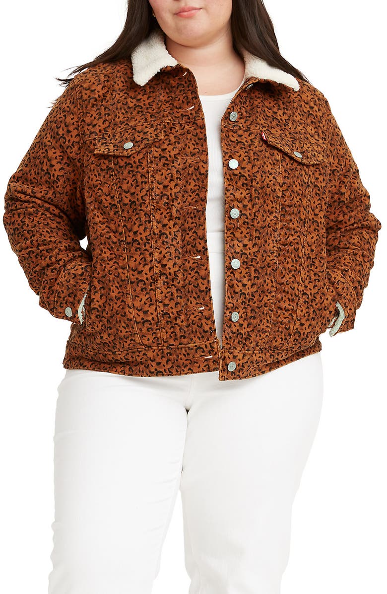Levi's<sup>®</sup> LEVIS Leopard Print Corduroy Faux Shearling Lined Trucker Jacket, Main, color, 