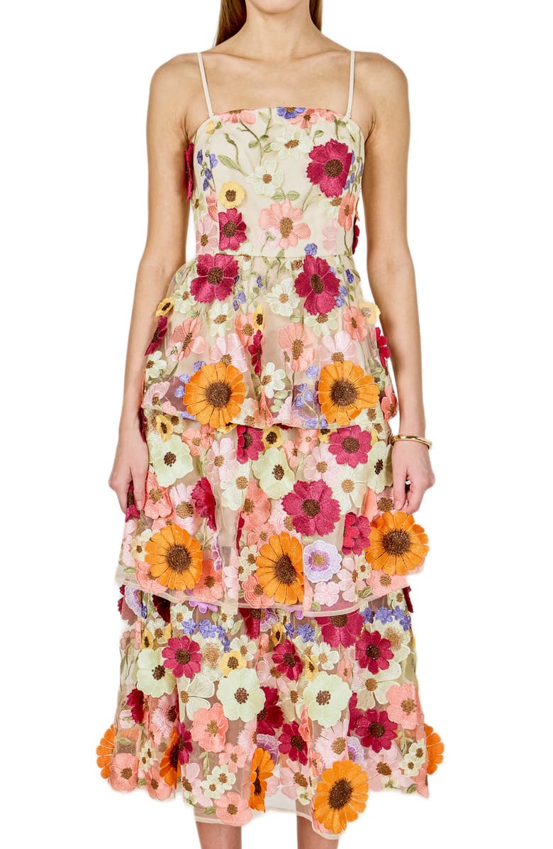 Endless Rose Embroidered Floral Tiered Dress, Alternate, color, Beige