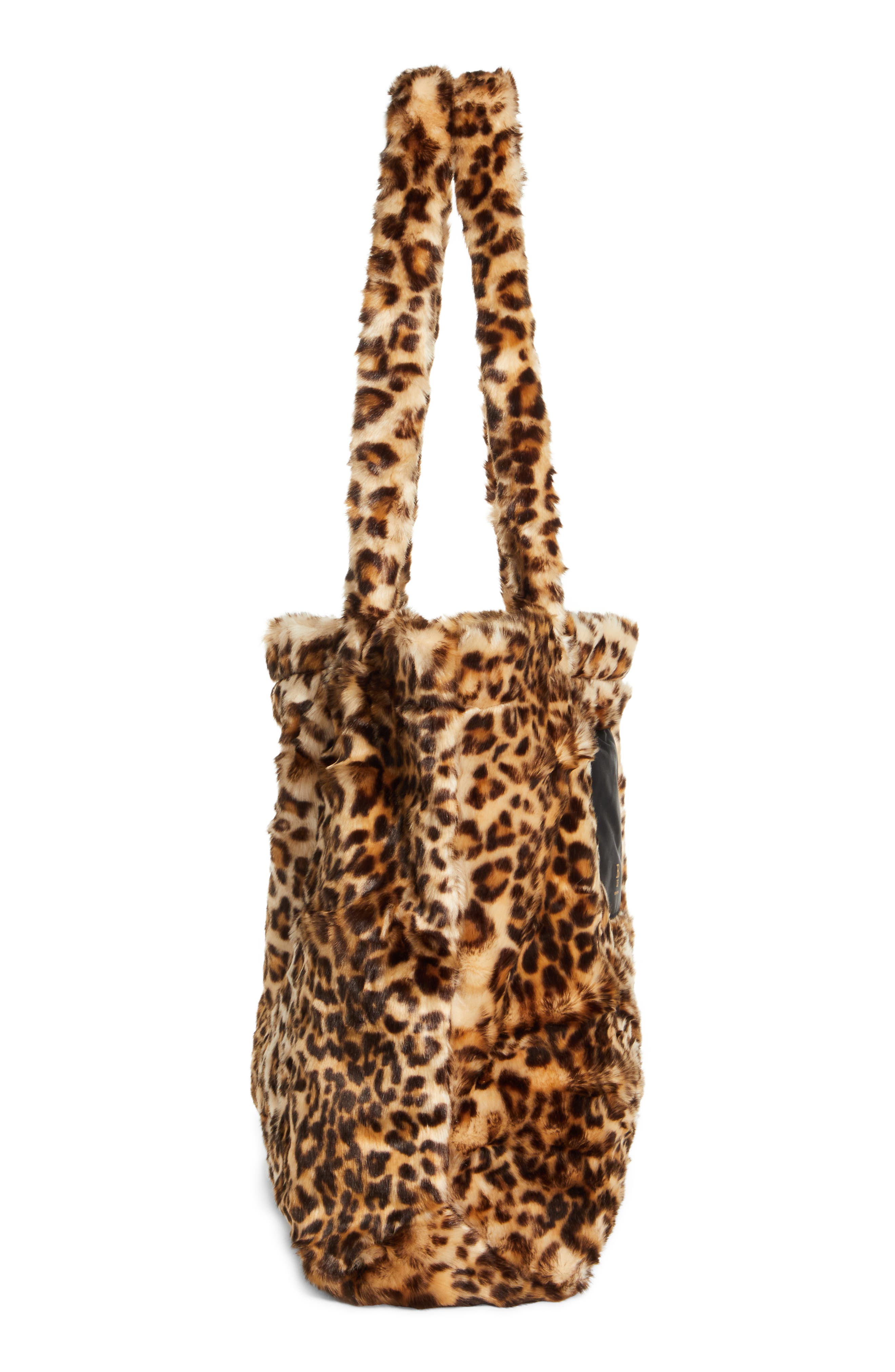 R13 Leopard Print Oversize Faux Fur Tote Bag, Alternate, color, 