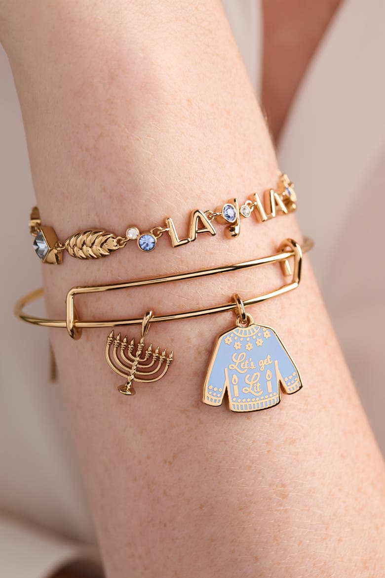 Hanukkah 'Let's get Lit" Ugly Sweater Bangle Bracelet, Alternate, color, Gold