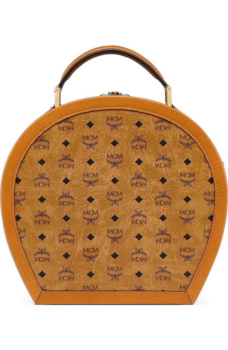 MCM Hat Box in Visetos, Alternate, color, Cognac