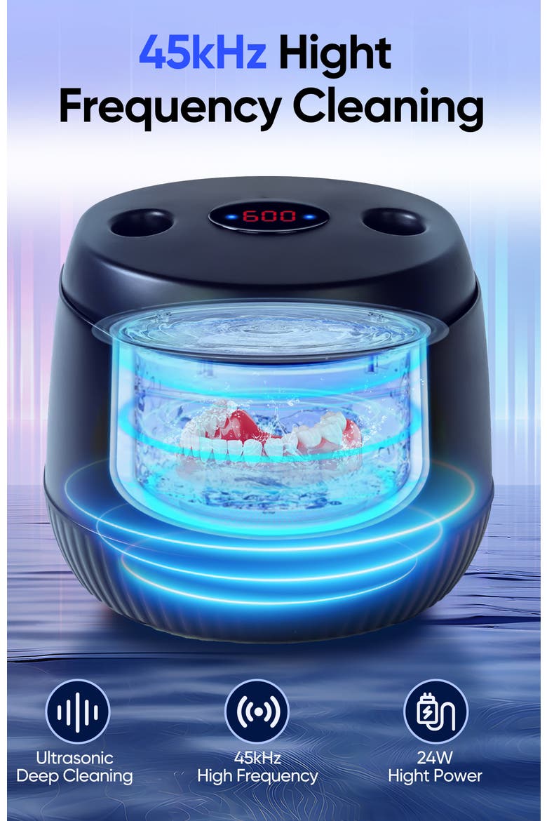 Ultrasonic Retainer Cleaner Machine, 200 mL, 45kHz with Digital Timer for Denture, Aligner, Braces, Mouth Guard, & Jewelry, Alternate, color, Black