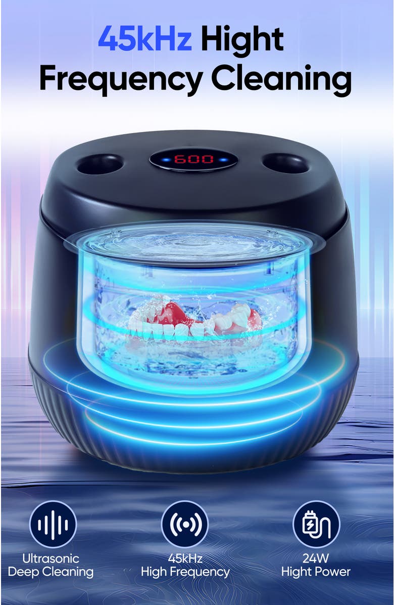 MySmile Ultrasonic Retainer Cleaner Machine, 200 mL, 45kHz with Digital Timer for Denture, Aligner, Braces, Mouth Guard, & Jewelry, Alternate, color, Black