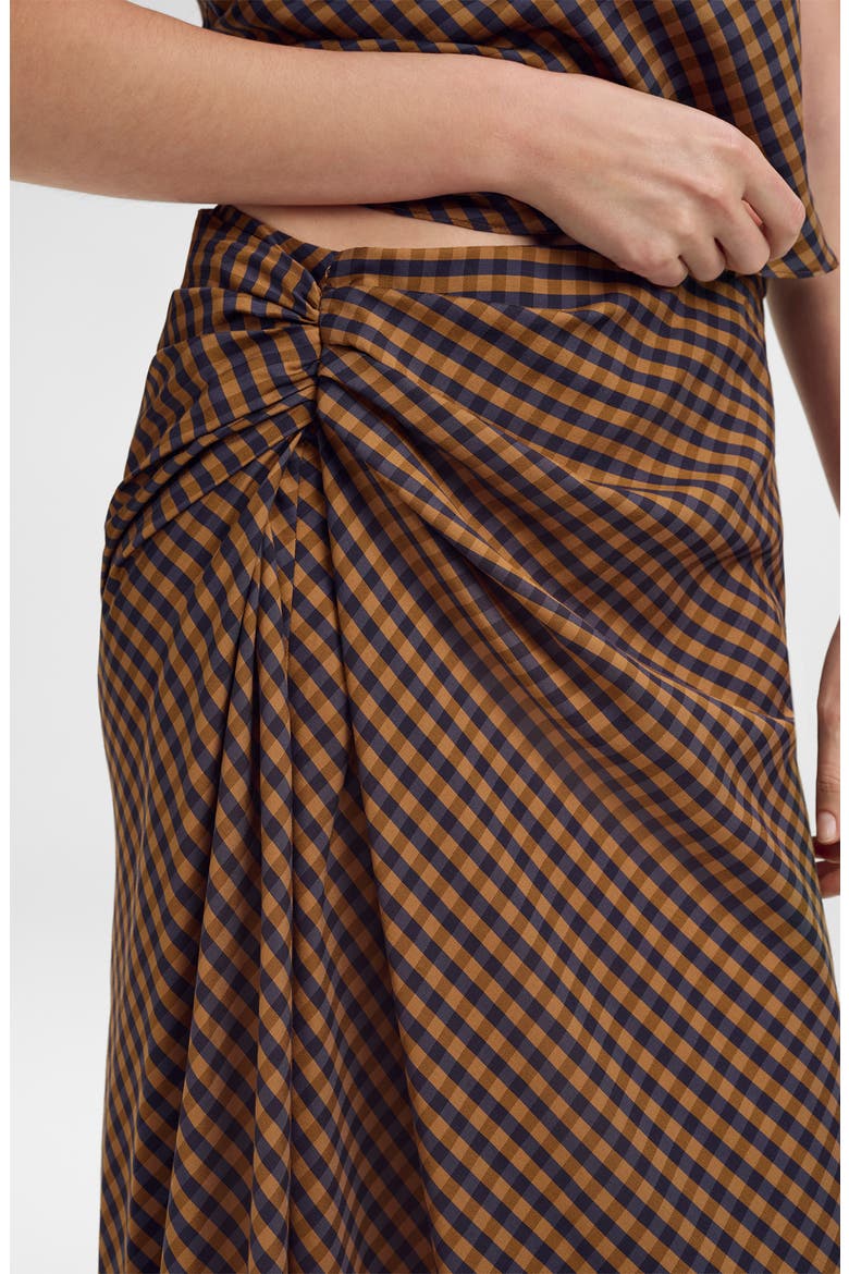 Jean Gingham Midi Skirt, Alternate, color, PECAN/ NAVY