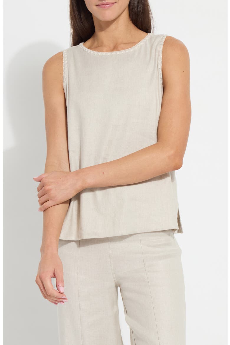 Gabriela Embroidered Detail Linen Blend Tank, Alternate, color, FLAX LINEN
