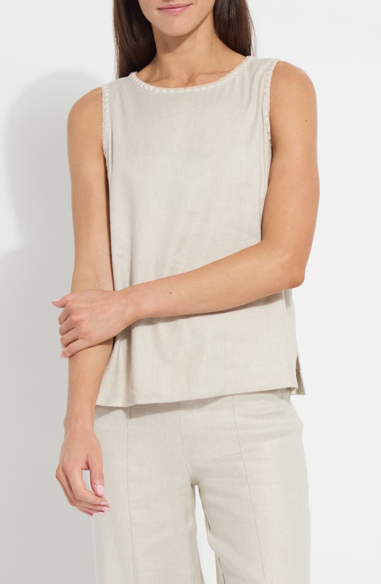 Lysse Gabriela Embroidered Detail Linen Blend Tank, Alternate, color, Flax Linen
