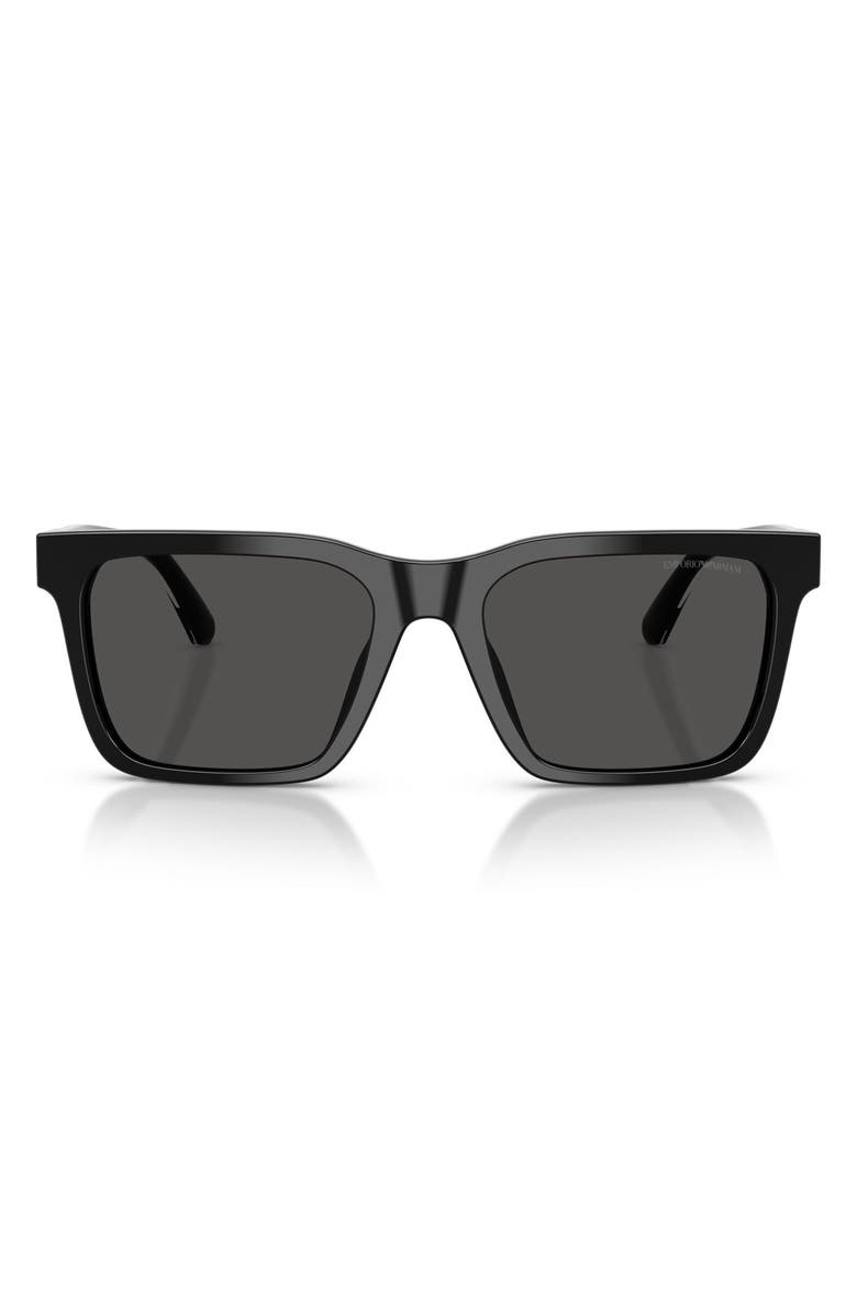 Emporio Armani 57mm Square Sunglasses, Main, color, Shiny Black / Dark Grey