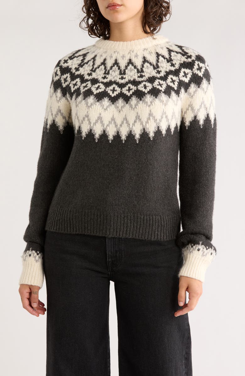 Marine Layer Fiorella Fair Isle Sweater, Main, color, Charcoal