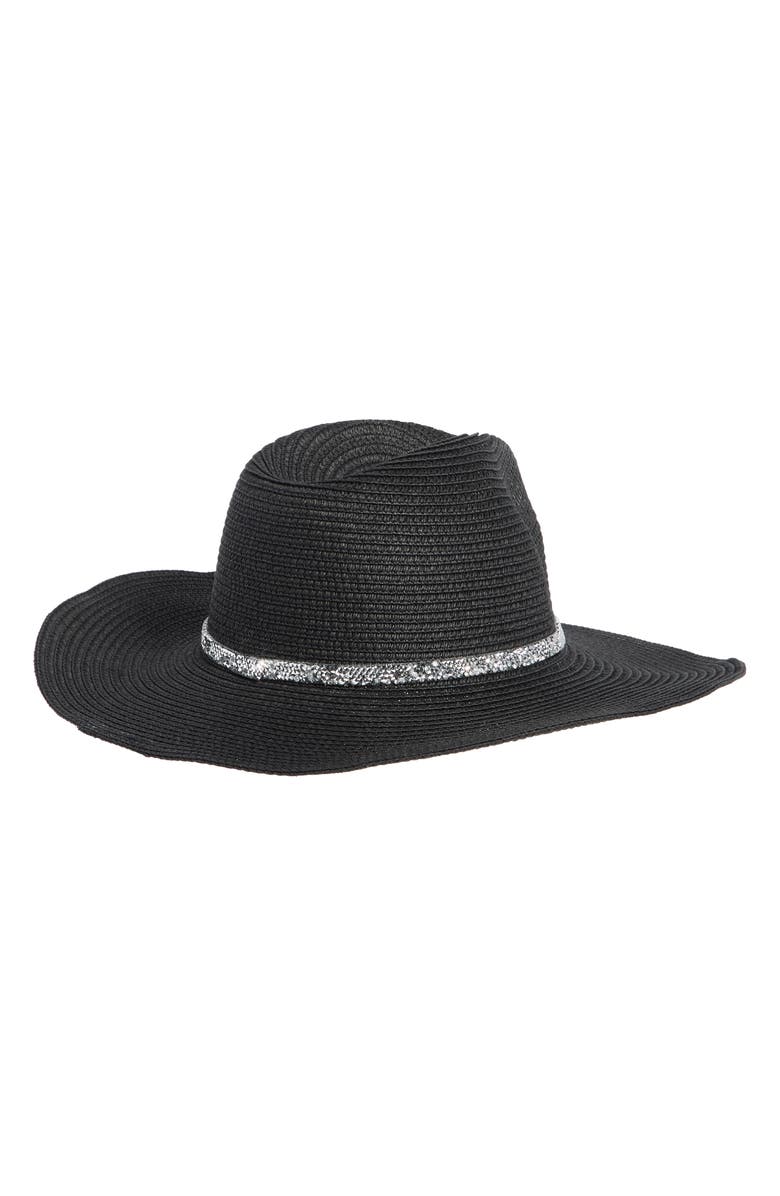 David & Young Metallic Band Straw Cowboy Hat, Alternate, color, Black