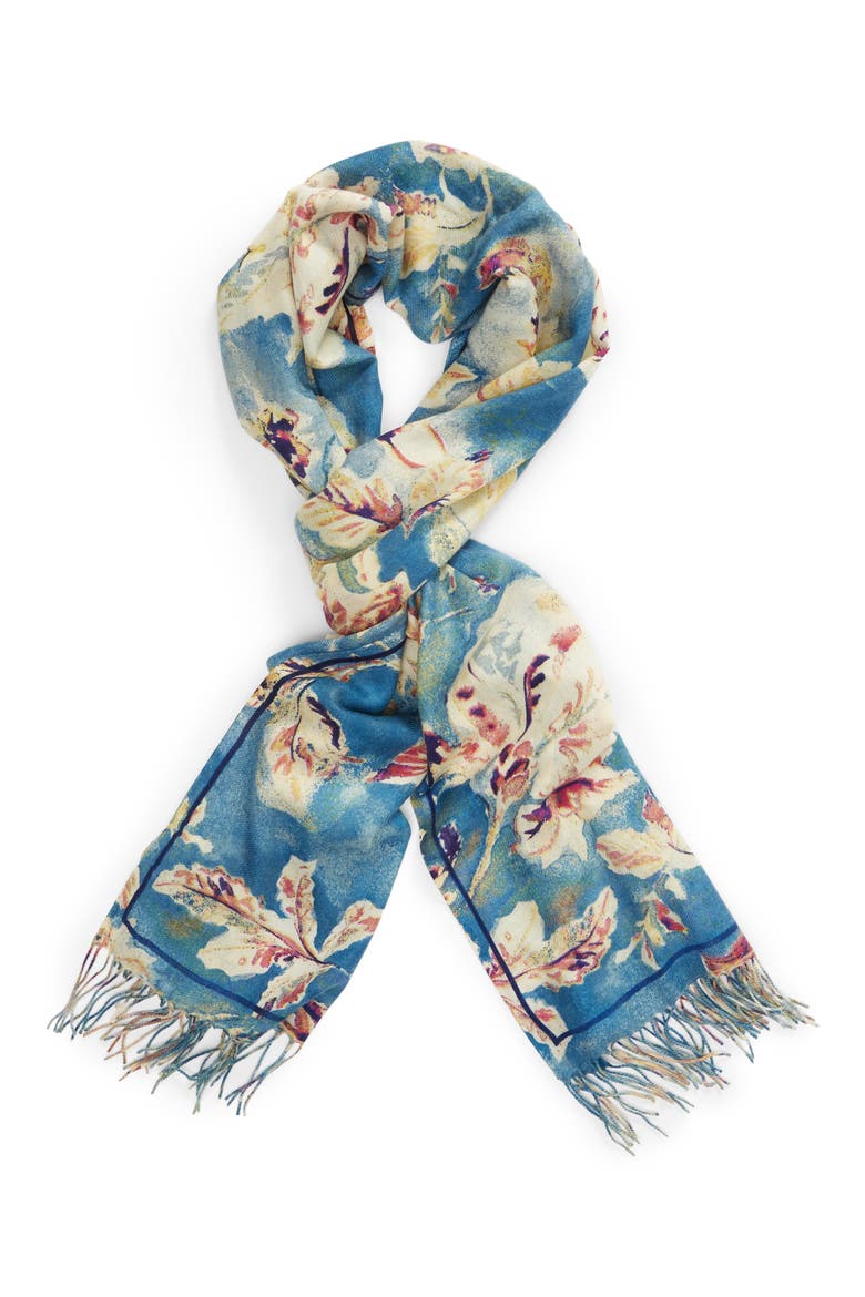 Tissue Print Wool & Cashmere Wrap Scarf, Alternate, color, BLUE QUEEN LACE