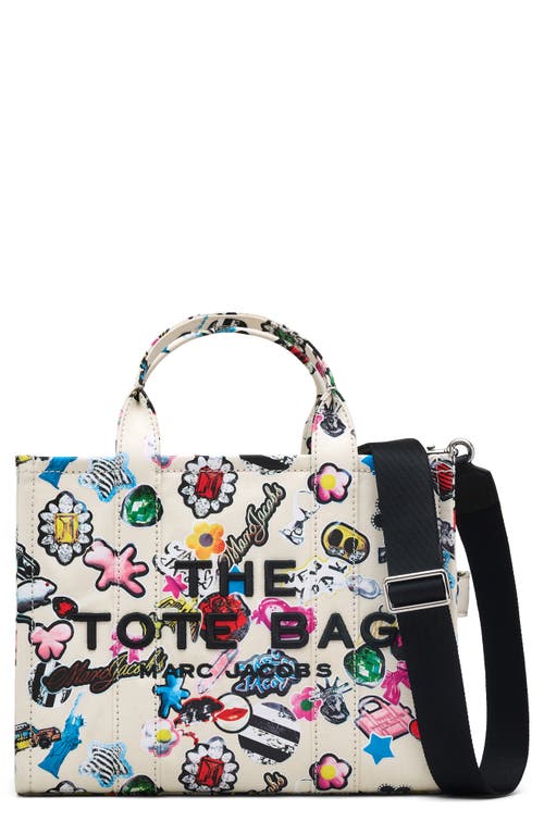 Marc Jacobs The Medium Sticker Canvas Tote Bag In White Multi