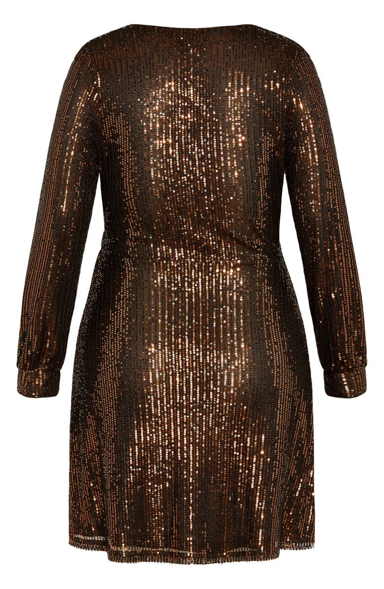 City Chic Sequin Long Sleeve Faux Wrap Cocktail Dress, Alternate, color, 