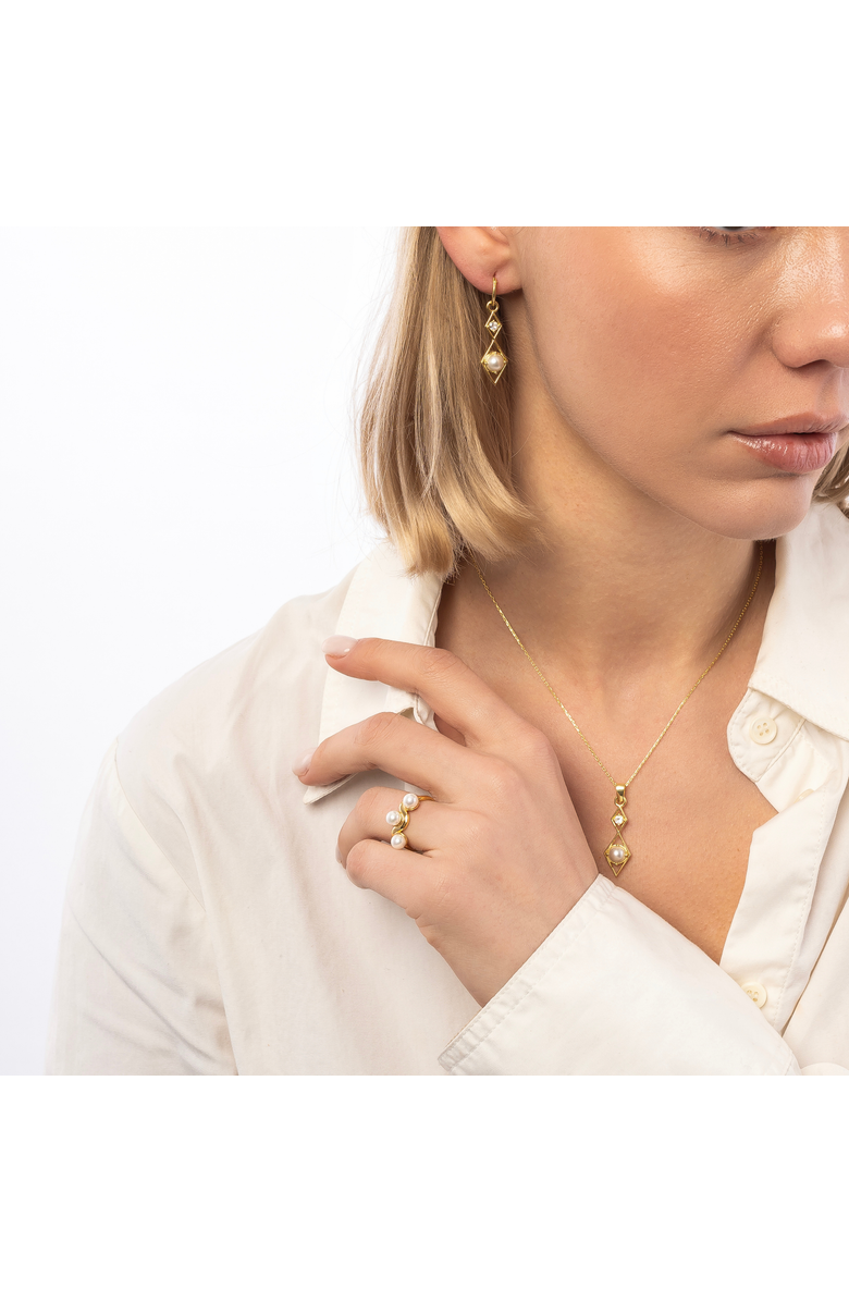 Spero London Sterling Silver Rhombus 3D Pearl Earrings, Alternate, color, Gold