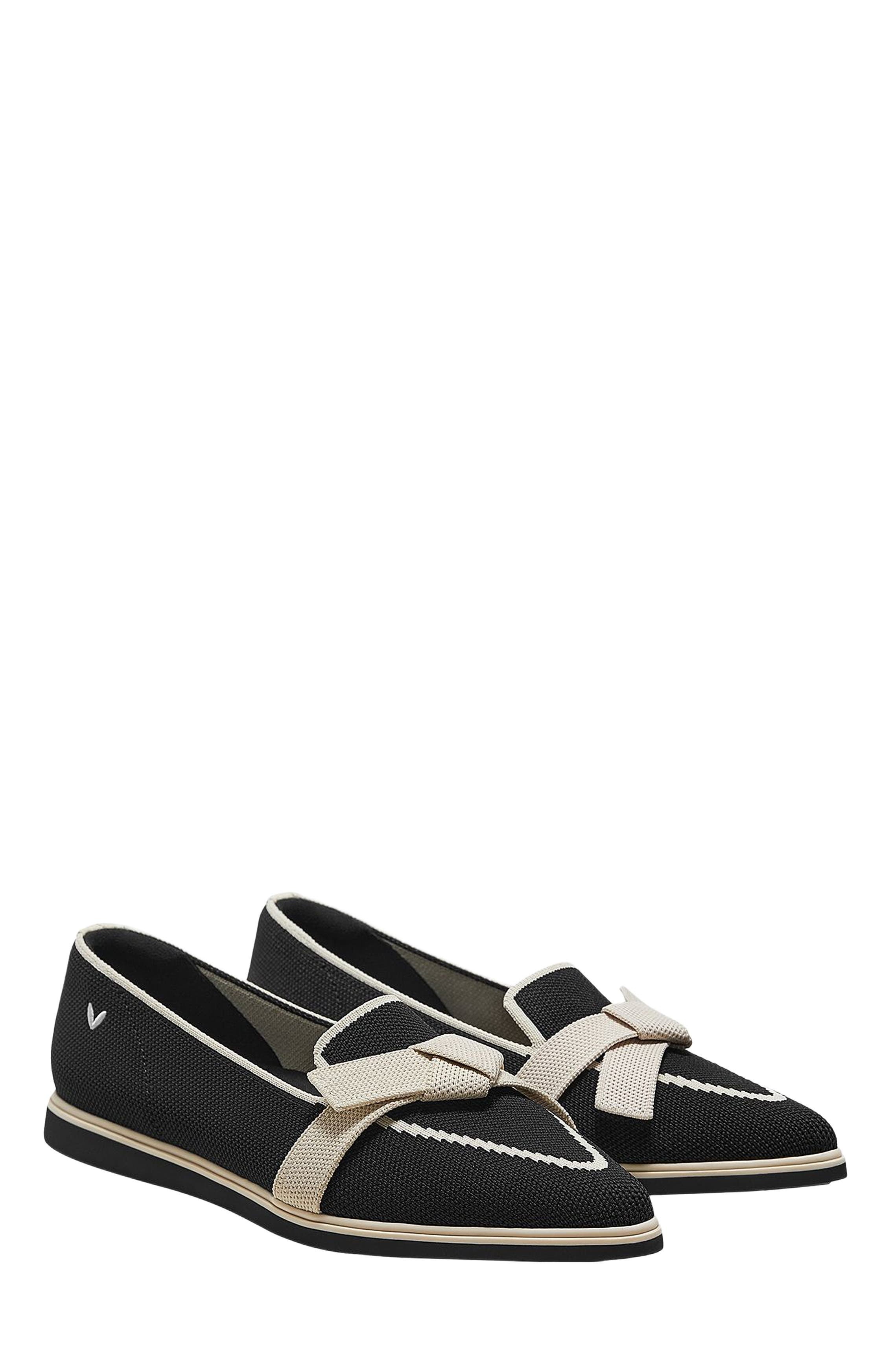 VIVAIA Water-Repellent Pointed-Toe Bow Loafers, Main, color, Black  Ivory