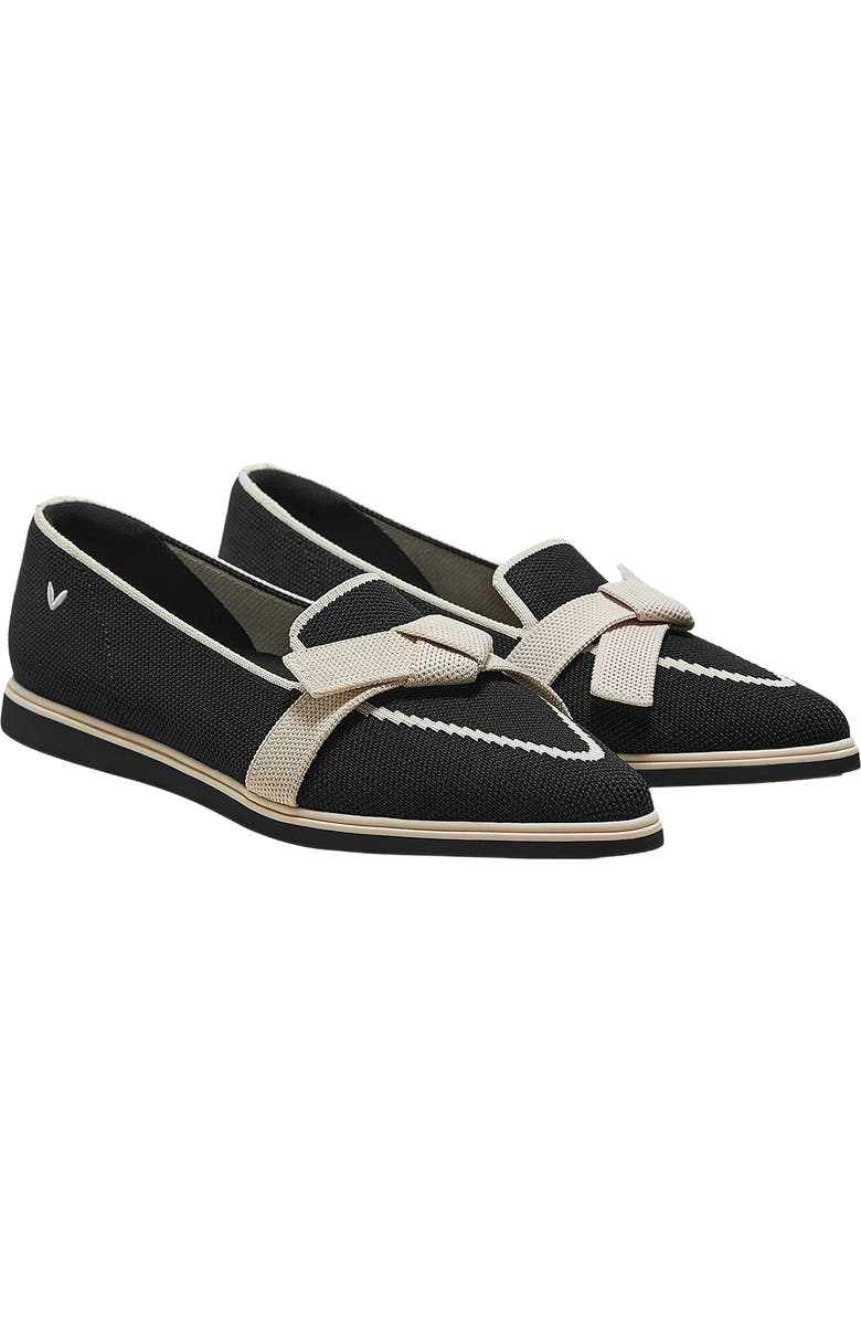 VIVAIA Water-Repellent Pointed-Toe Bow Loafers, Main, color, Black Ivory