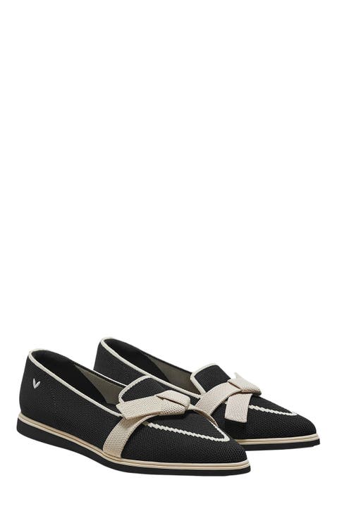 Water-Repellent Pointed-Toe Bow Loafers (Valentina)