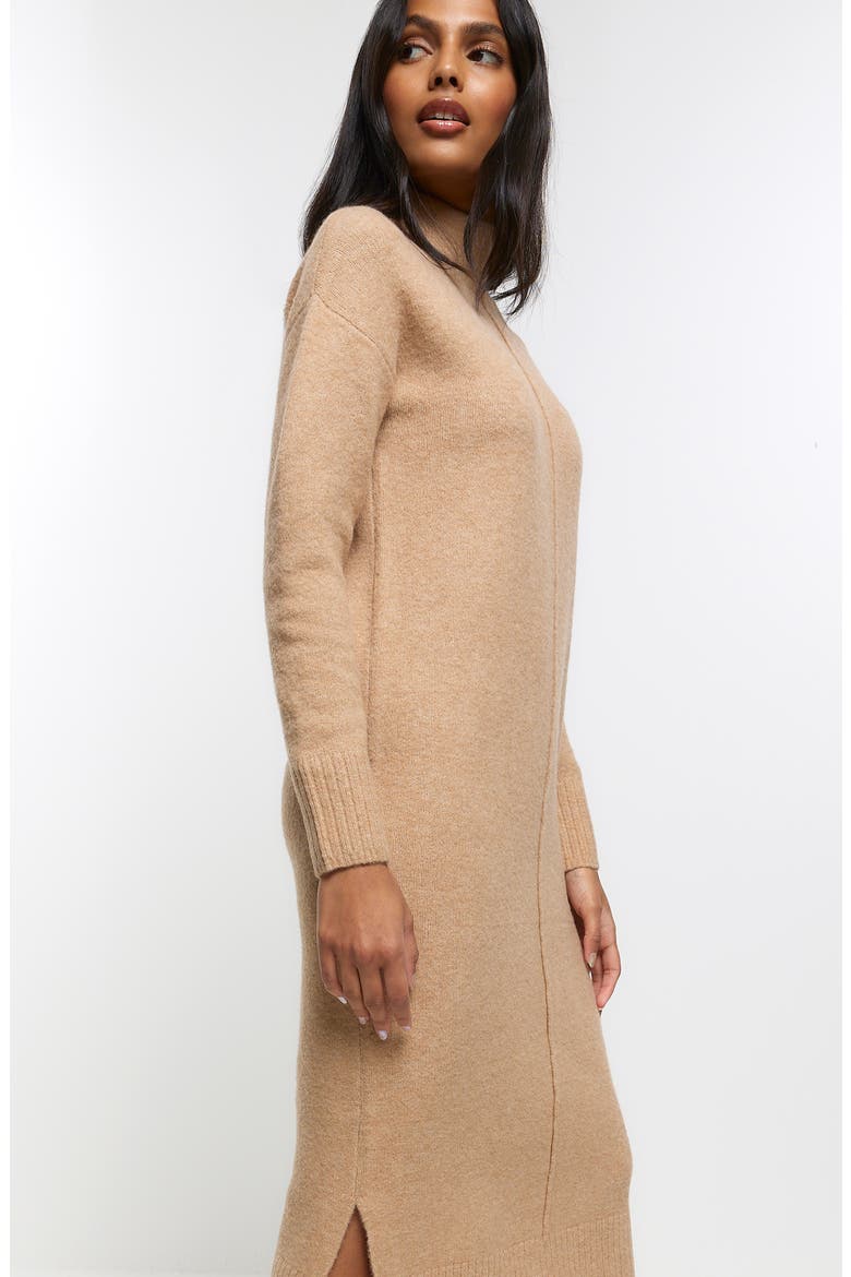 Center Seam Long Sleeve Midi Sweater Dress, Alternate, color, BROWN