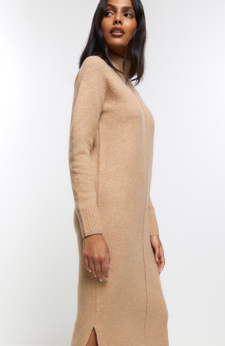 River Island Center Seam Long Sleeve Midi Sweater Dress, Alternate, color, 